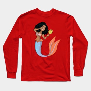 Mermaid Putting on Makeup Long Sleeve T-Shirt